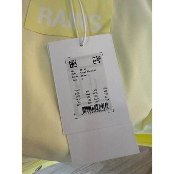 RAINS Women's Curve Raincoat Yellow Zipper Snap Trench Belted Waterproof Flawed - Picture 10 of 14